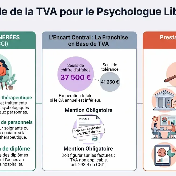 TVA et exonération pour les psychologues libéraux : actes de soins, franchise en base et activités taxables
