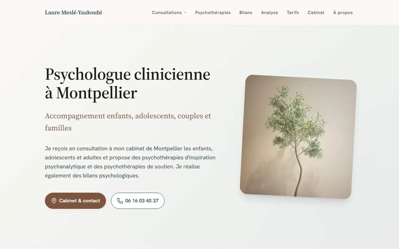 Site web psychologue à Montpellier — Laure Meslé Yaakoubi, capture page d’accueil